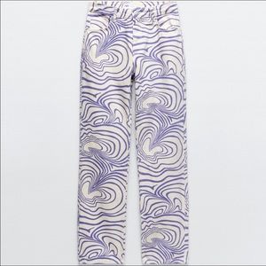 Zara white with purple swirl straight leg jeans